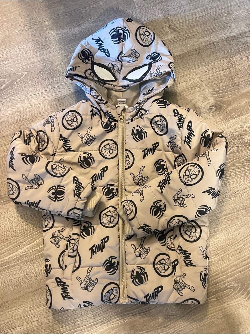 Marvel Silver/Black Spider Logo Puffer Jacket